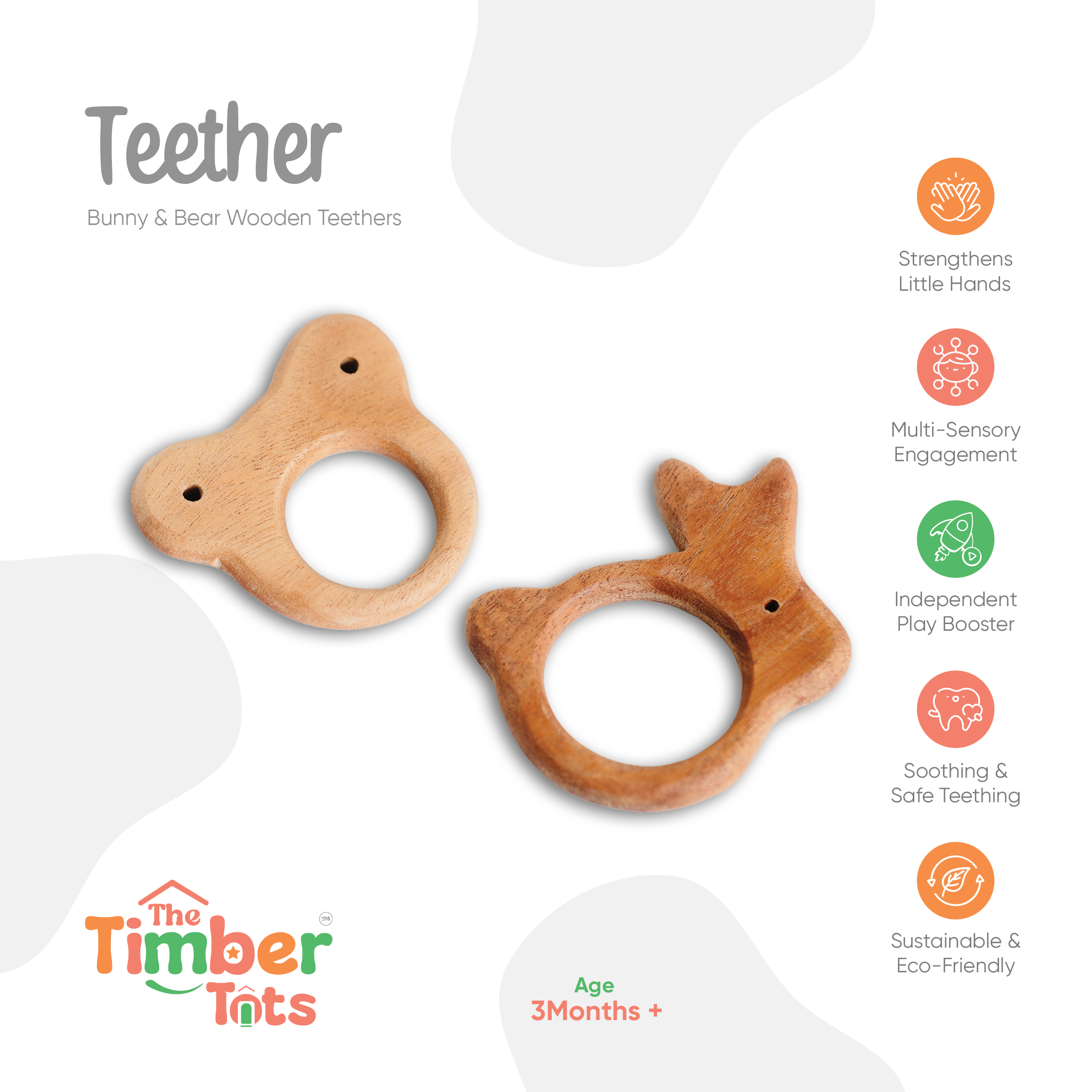 Bunny & Bear Wooden Teethers-Pack of 2