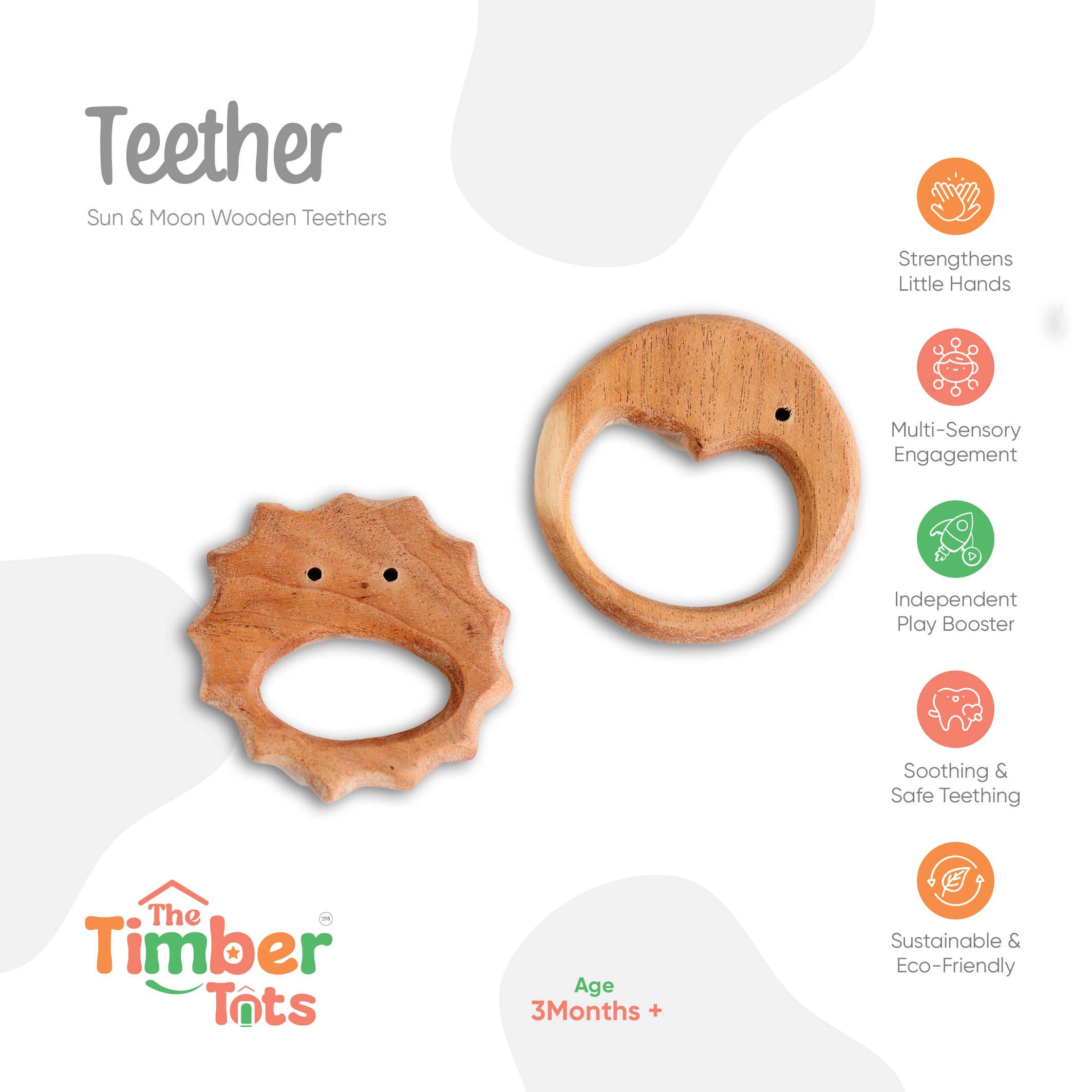 Sun & Moon Wooden Teethers-Pack of 2